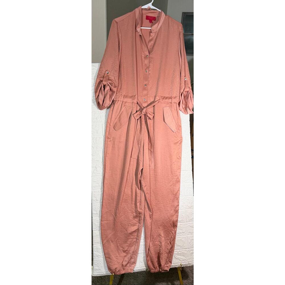 Jennifer Lopez Women’s XL Blush Pink Utility Jogger Jumpsuit Tie Waist - Picture 2 of 5